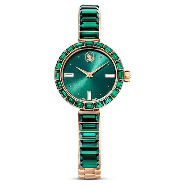 Swarovski klokke Matrix Bangle watch Swiss Made, Crystal bracelet, Green, Champagne gold-tone finish - 5690808
